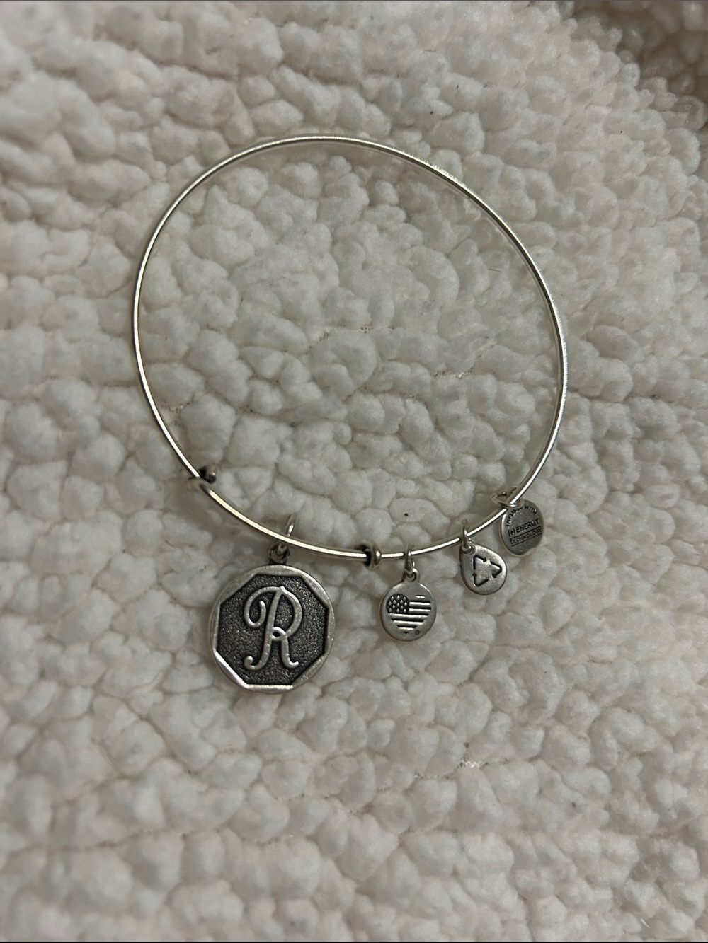 Alex & Ani Initial R Silver-Tone Charm Bangle Bracelet